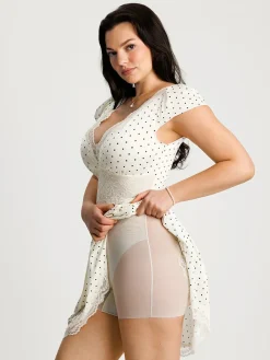 Lace Trim Sculpting Fit & Flare Mini Dress