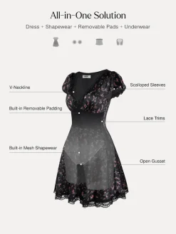 Lace Trim Sculpting Fit & Flare Mini Dress