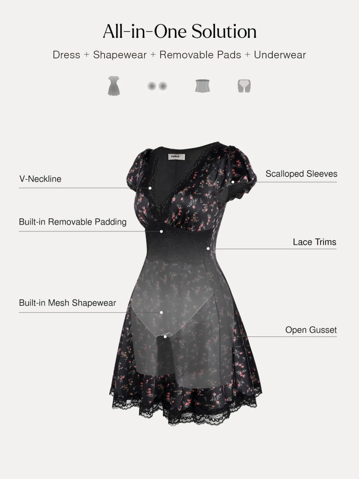 Lace Trim Sculpting Fit & Flare Mini Dress