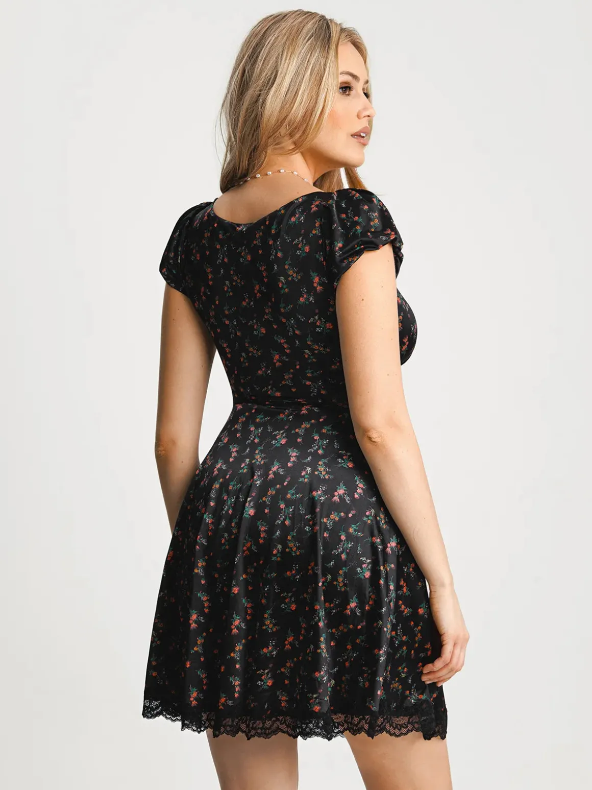 Lace Trim Sculpting Fit & Flare Mini Dress