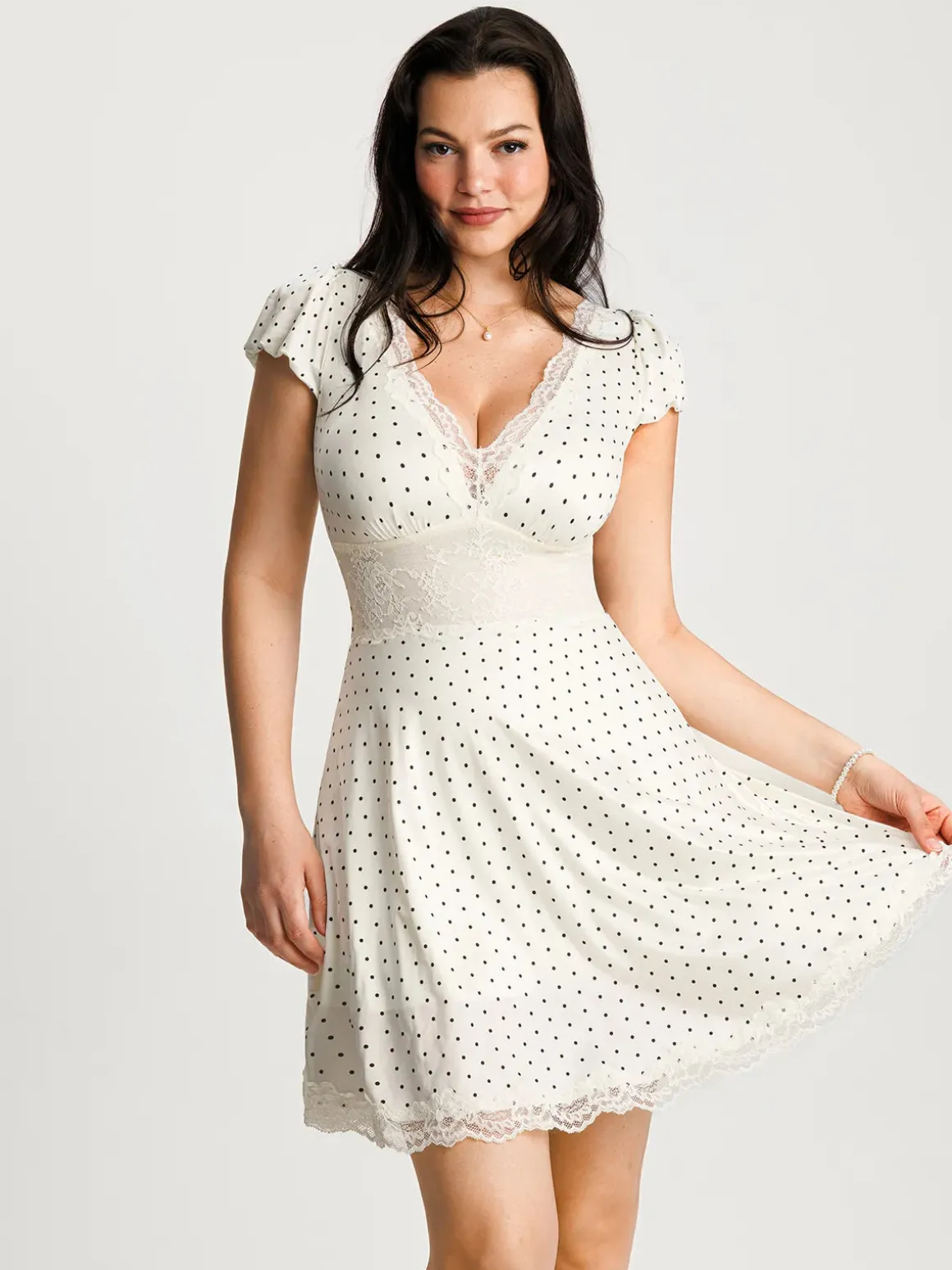 Lace Trim Sculpting Fit & Flare Mini Dress