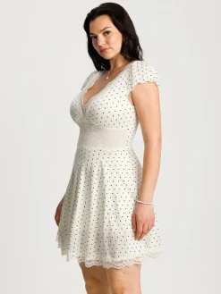 Lace Trim Sculpting Fit & Flare Mini Dress