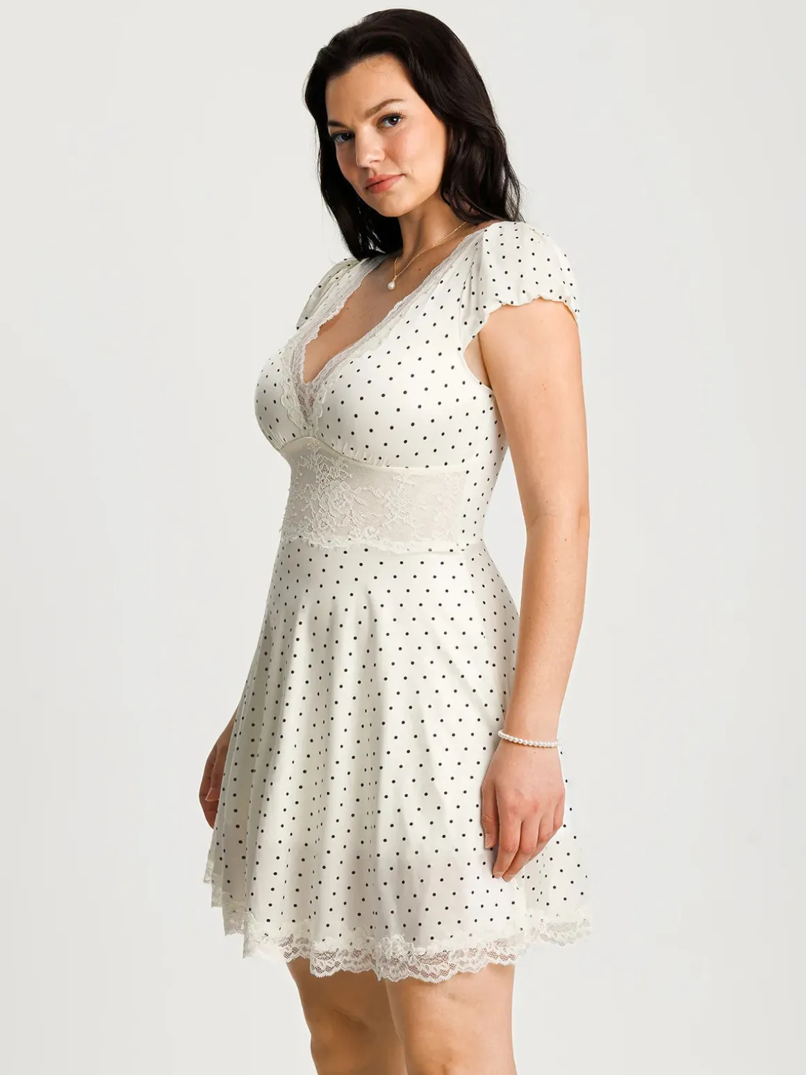 Lace Trim Sculpting Fit & Flare Mini Dress