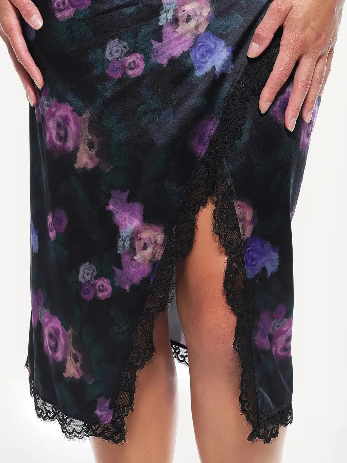 Lace Trim Sculpting Floral-Print Midi Dress