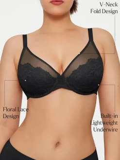 Lightweight Underwire Minimizer Lace Mesh Bra