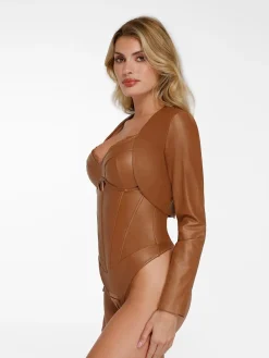 Long Sleeve Faux Leather Bolero Jacket
