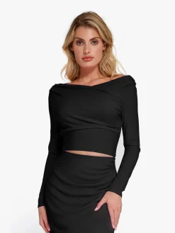 Long-Sleeve Rib Modal Off-the-Shoulder Slimming Crop Top