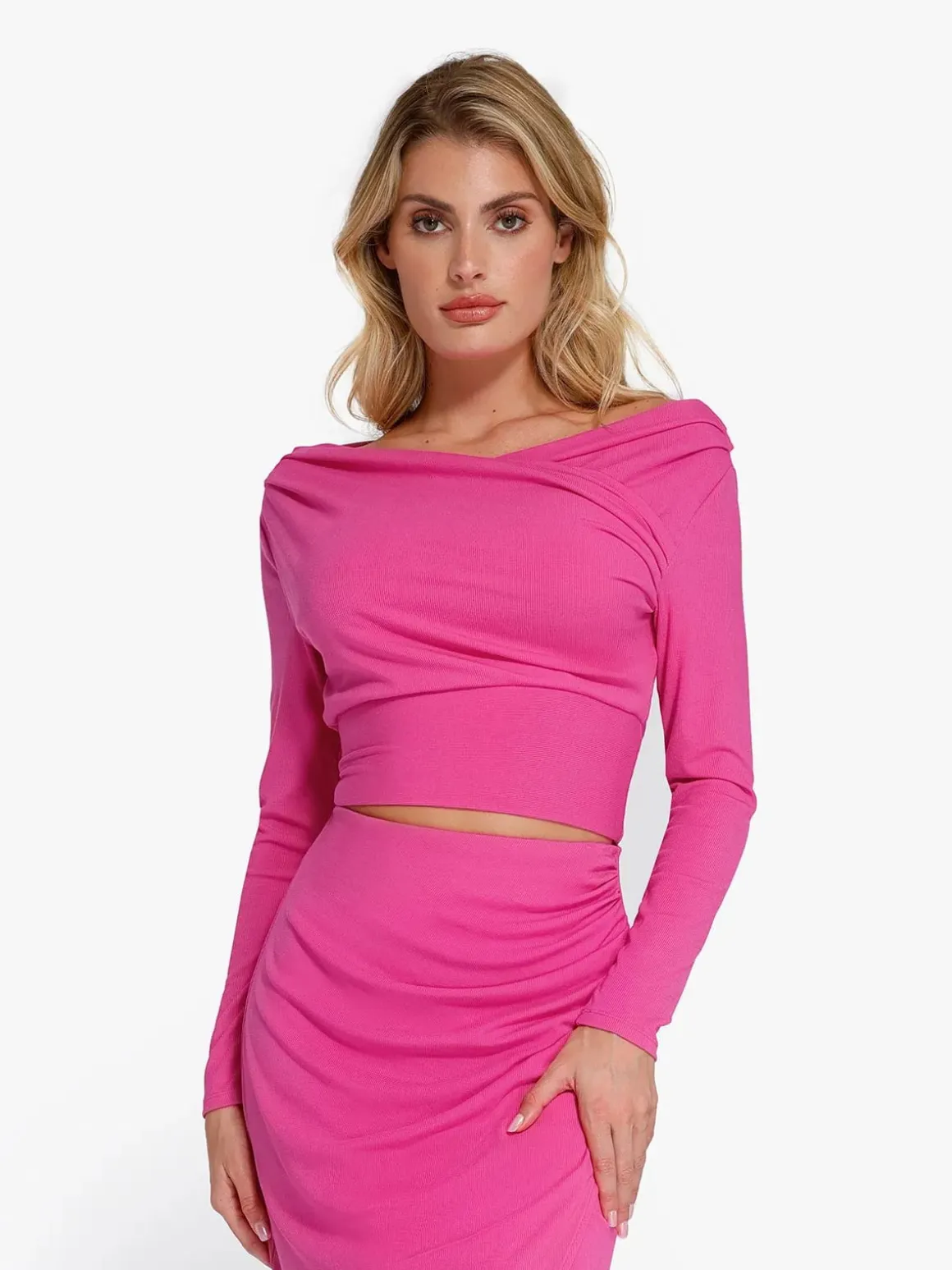 Long-Sleeve Rib Modal Off-the-Shoulder Slimming Crop Top