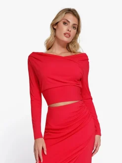 Long-Sleeve Rib Modal Off-the-Shoulder Slimming Crop Top