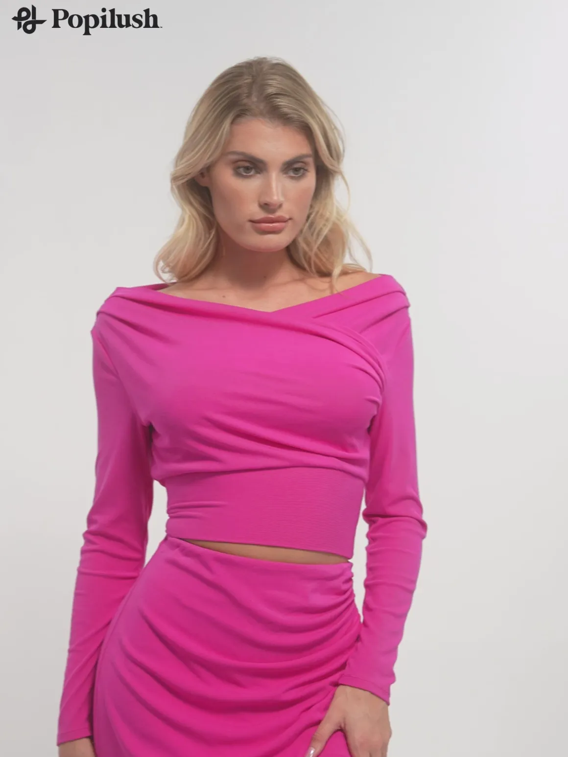 Long-Sleeve Rib Modal Off-the-Shoulder Slimming Crop Top