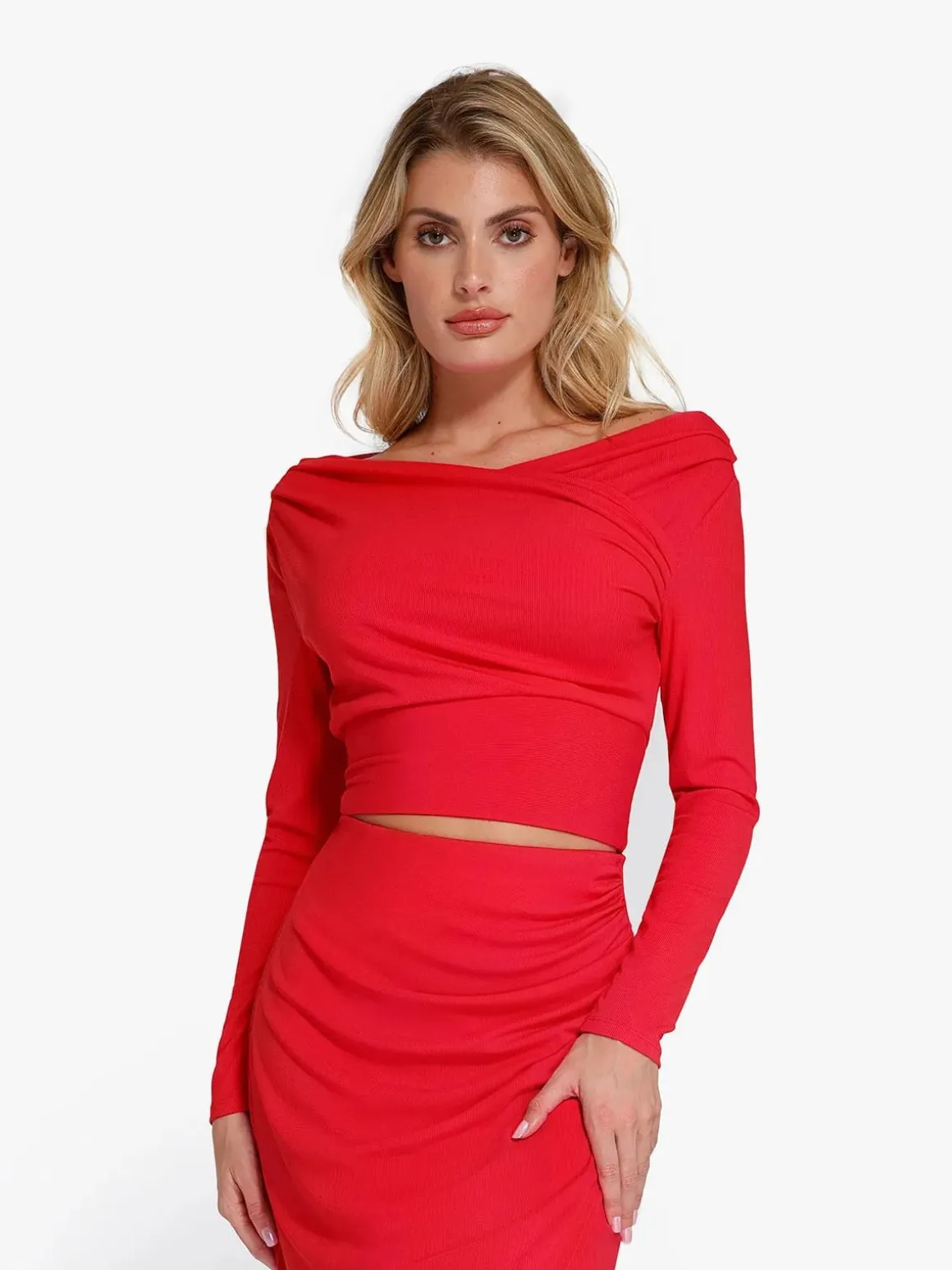 Long-Sleeve Rib Modal Off-the-Shoulder Slimming Crop Top