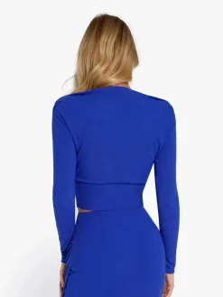 Long-Sleeve Rib Modal Off-the-Shoulder Slimming Crop Top