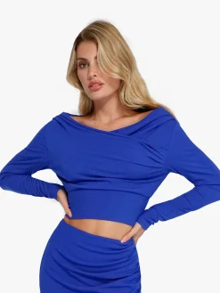 Long-Sleeve Rib Modal Off-the-Shoulder Slimming Crop Top