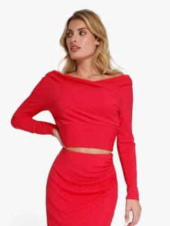 Long-Sleeve Rib Modal Off-the-Shoulder Slimming Crop Top
