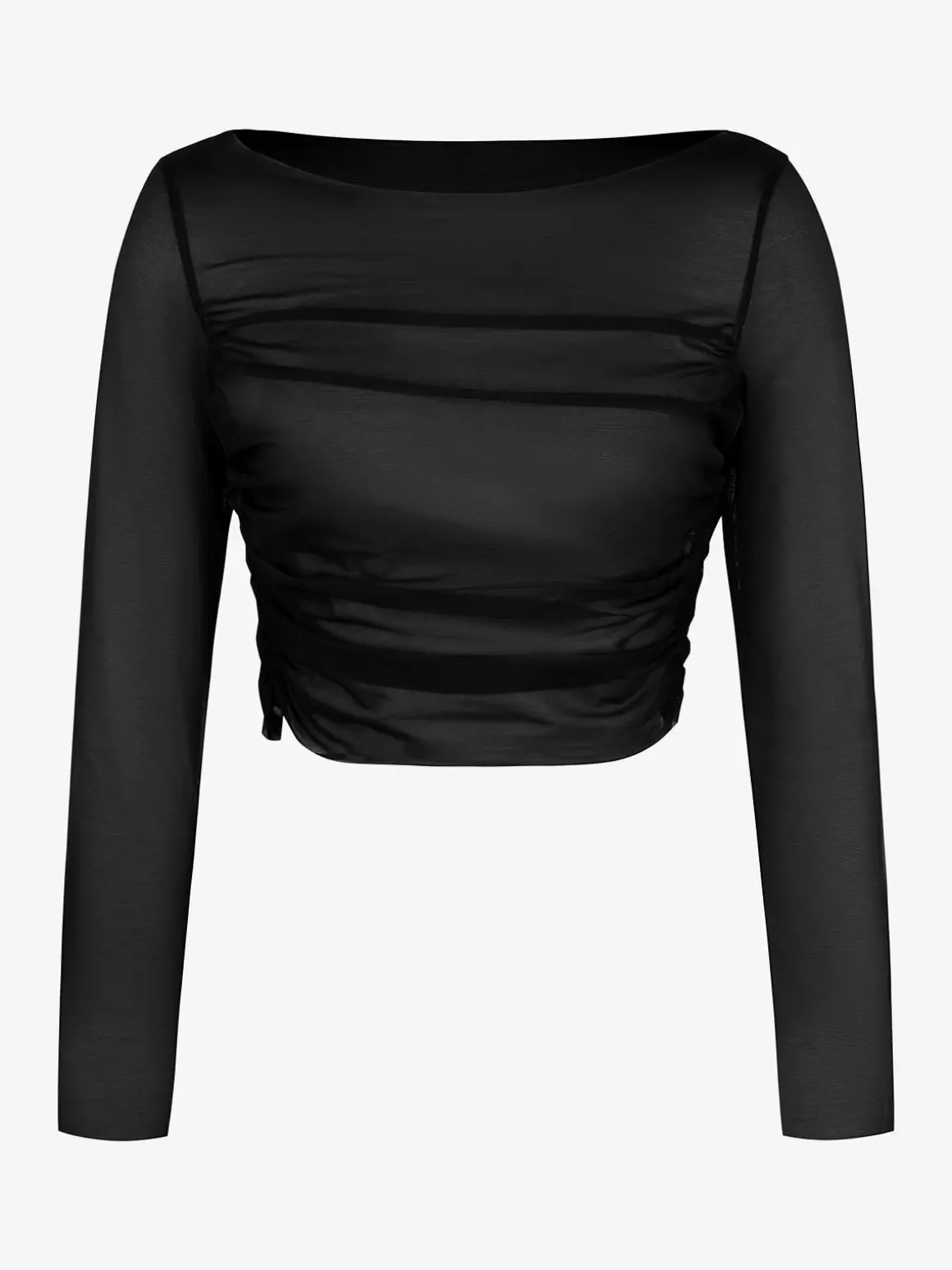 Long Sleeve Ruched Sheer Mesh Crop Top