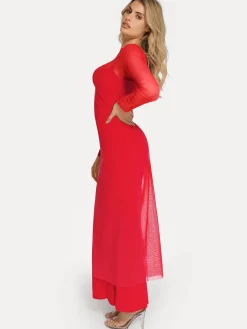 Long Sleeve Sheer Mesh Maxi Cover-Up