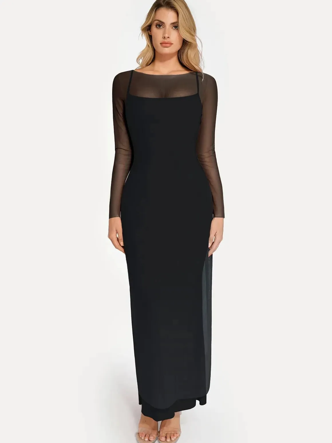 Long Sleeve Sheer Mesh Maxi Cover-Up