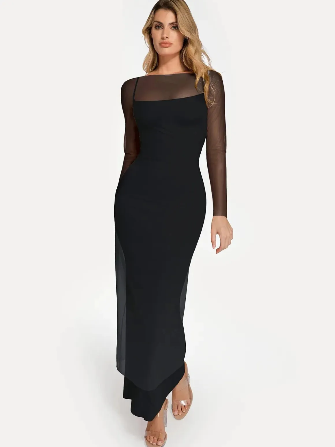 Long Sleeve Sheer Mesh Maxi Cover-Up