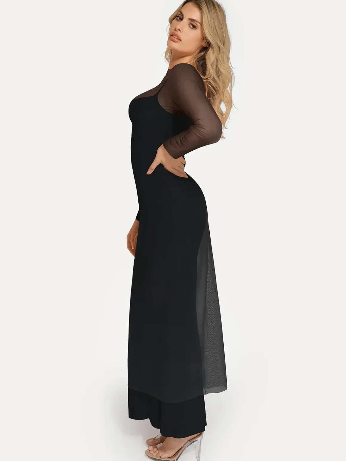 Long Sleeve Sheer Mesh Maxi Cover-Up