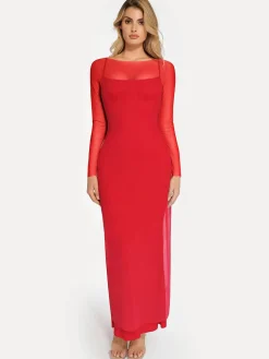 Long Sleeve Sheer Mesh Maxi Cover-Up