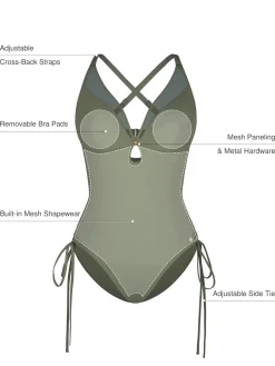 Mesh Inset Tie-Side Sculpting One-Piece Swimsuit