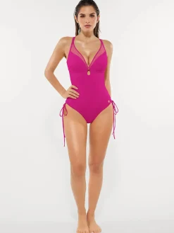 Mesh Inset Tie-Side Sculpting One-Piece Swimsuit