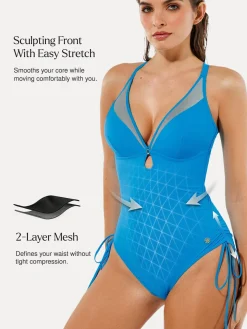 Mesh Inset Tie-Side Sculpting One-Piece Swimsuit
