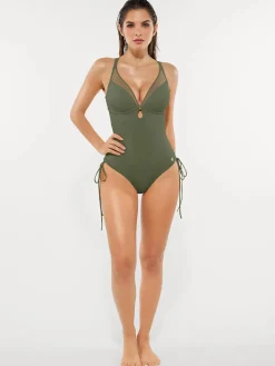 Mesh Inset Tie-Side Sculpting One-Piece Swimsuit