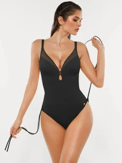 Mesh Inset Tie-Side Sculpting One-Piece Swimsuit