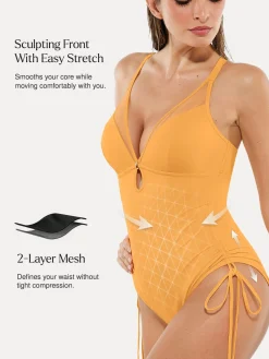 Mesh Inset Tie-Side Sculpting One-Piece Swimsuit