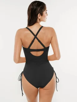 Mesh Inset Tie-Side Sculpting One-Piece Swimsuit