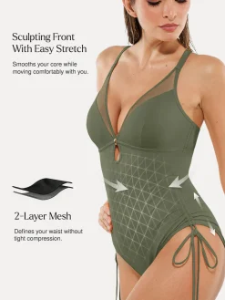 Mesh Inset Tie-Side Sculpting One-Piece Swimsuit