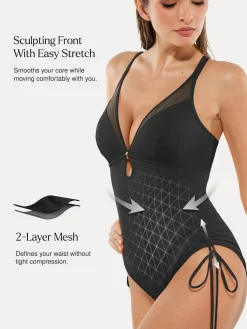 Mesh Inset Tie-Side Sculpting One-Piece Swimsuit