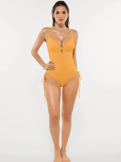 Mesh Inset Tie-Side Sculpting One-Piece Swimsuit