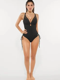 Mesh Inset Tie-Side Sculpting One-Piece Swimsuit