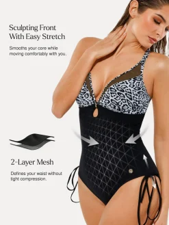 Mesh Inset Tie-Side Sculpting One-Piece Swimsuit