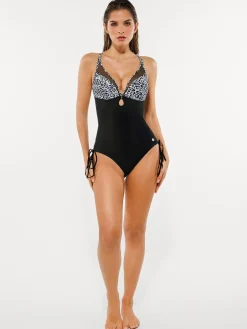 Mesh Inset Tie-Side Sculpting One-Piece Swimsuit