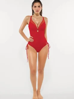 Mesh Inset Tie-Side Sculpting One-Piece Swimsuit