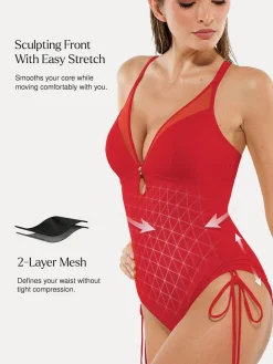 Mesh Inset Tie-Side Sculpting One-Piece Swimsuit