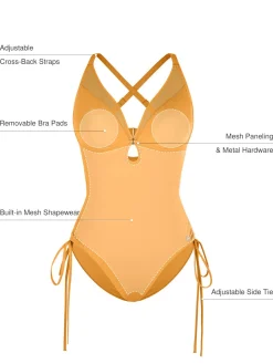 Mesh Inset Tie-Side Sculpting One-Piece Swimsuit