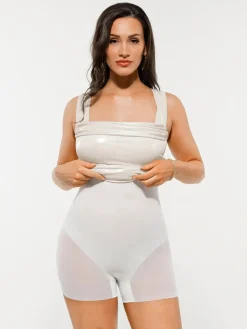 Metallic Off-The Shoulder Ruched Sculpting Tummy Control Mini Dress
