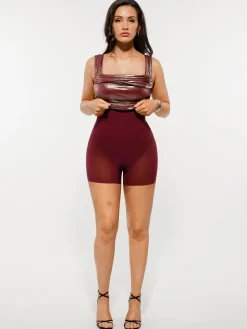 Metallic Off-The Shoulder Ruched Sculpting Tummy Control Mini Dress