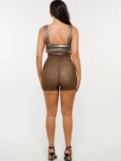Metallic Off-The Shoulder Ruched Sculpting Tummy Control Mini Dress
