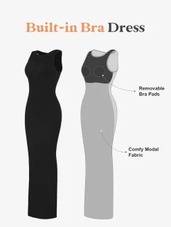 No Shaper Modal Sleeveless Crew Neck Maxi Lounge Dress