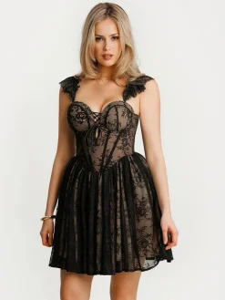 Off-The-Shoulder Sculpting Corset Fit & Flare Mini Dress