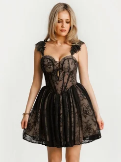 Off-The-Shoulder Sculpting Corset Fit & Flare Mini Dress