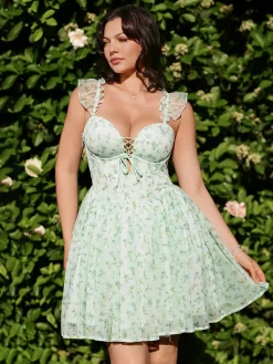 Off-The-Shoulder Sculpting Corset Fit & Flare Mini Dress