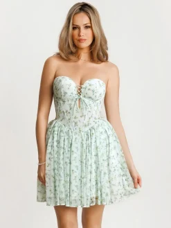 Off-The-Shoulder Sculpting Corset Fit & Flare Mini Dress