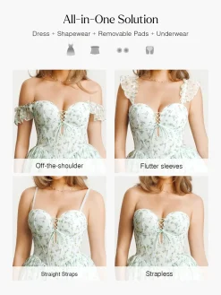 Off-The-Shoulder Sculpting Corset Fit & Flare Mini Dress