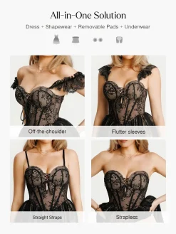 Off-The-Shoulder Sculpting Corset Fit & Flare Mini Dress